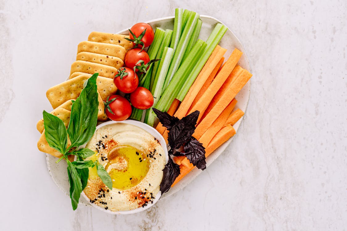 My Lunch Box: Two kinds of Hummus and Cheese Crackers.